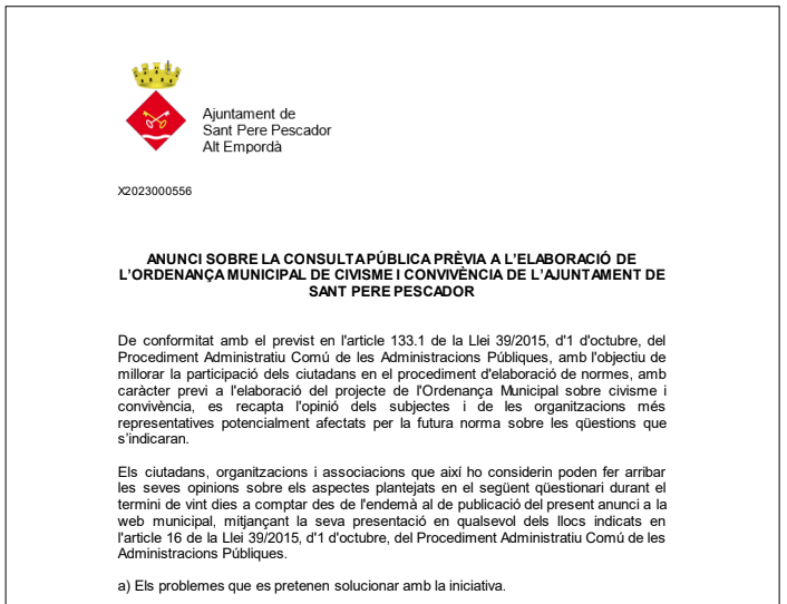 Més informació sobre l'article Consulta pública prèvia a l’elaboració de l’ordenança municipal de civisme I convivència