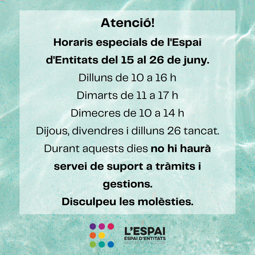 Més informació sobre l'article Propers horaris a l’Espai d’Entitats