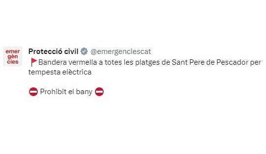 Més informació sobre l'article Bandera vermella a totes les platges de Sant Pere de Pescador per tempesta elèctrica