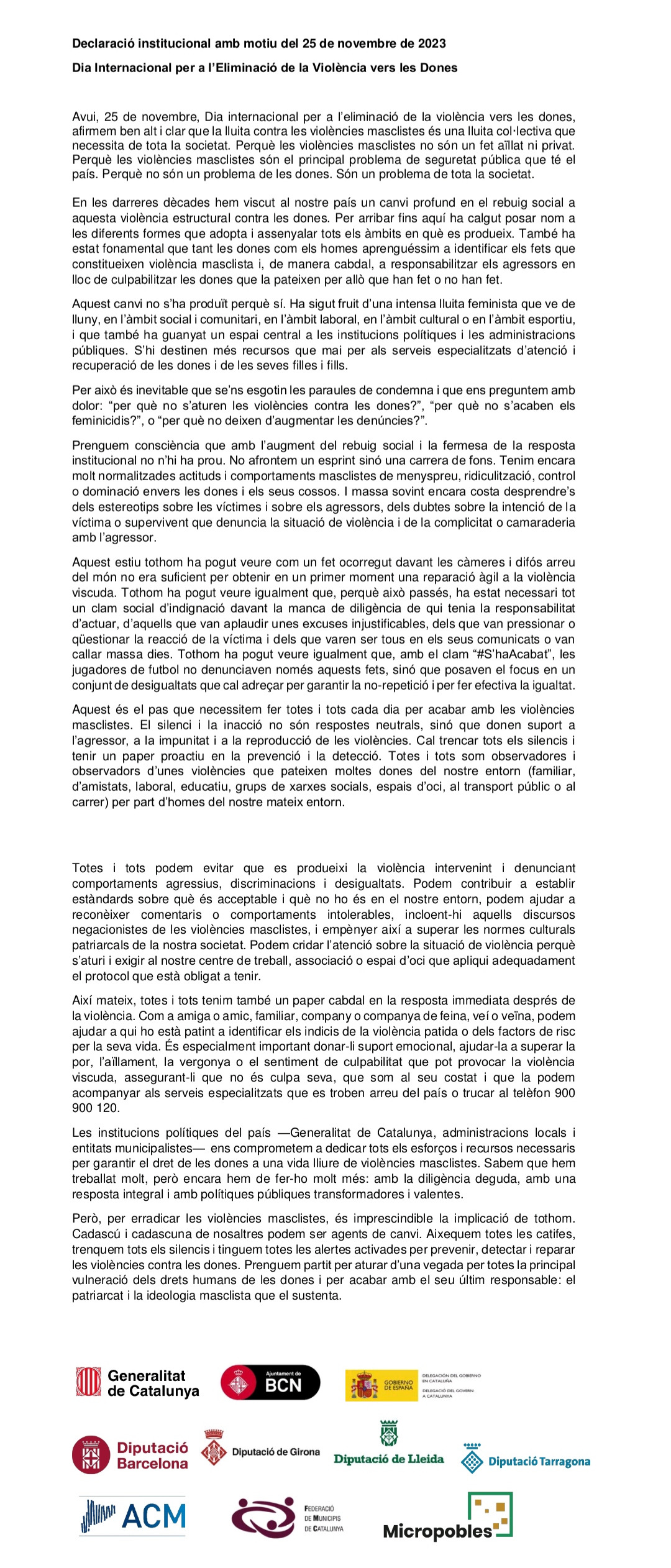 Més informació sobre l'article Declaració institucional amb motiu del 25 de novembre
