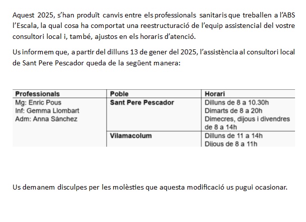 Més informació sobre l'article Nous horaris del dispensari