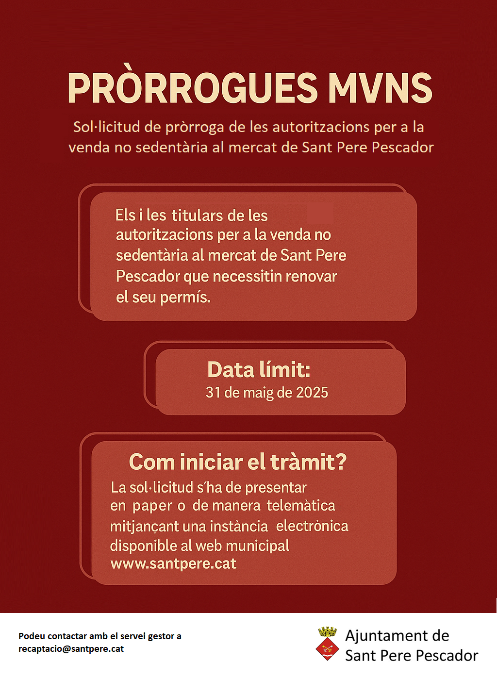 Més informació sobre l'article Sol·licitud pròrroga autorització venda mercat municipal