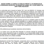 Anunci sobre la consulta pública prèvia a l’elaboració de l’Ordenança Municipal de benestar animal de l’Ajuntament de Sant Pere Pescador