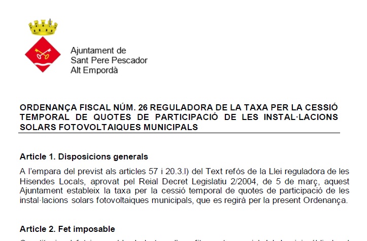 Aprovació provisional – Ordenança fiscal núm. 26 (quotes fotovoltaiques)
